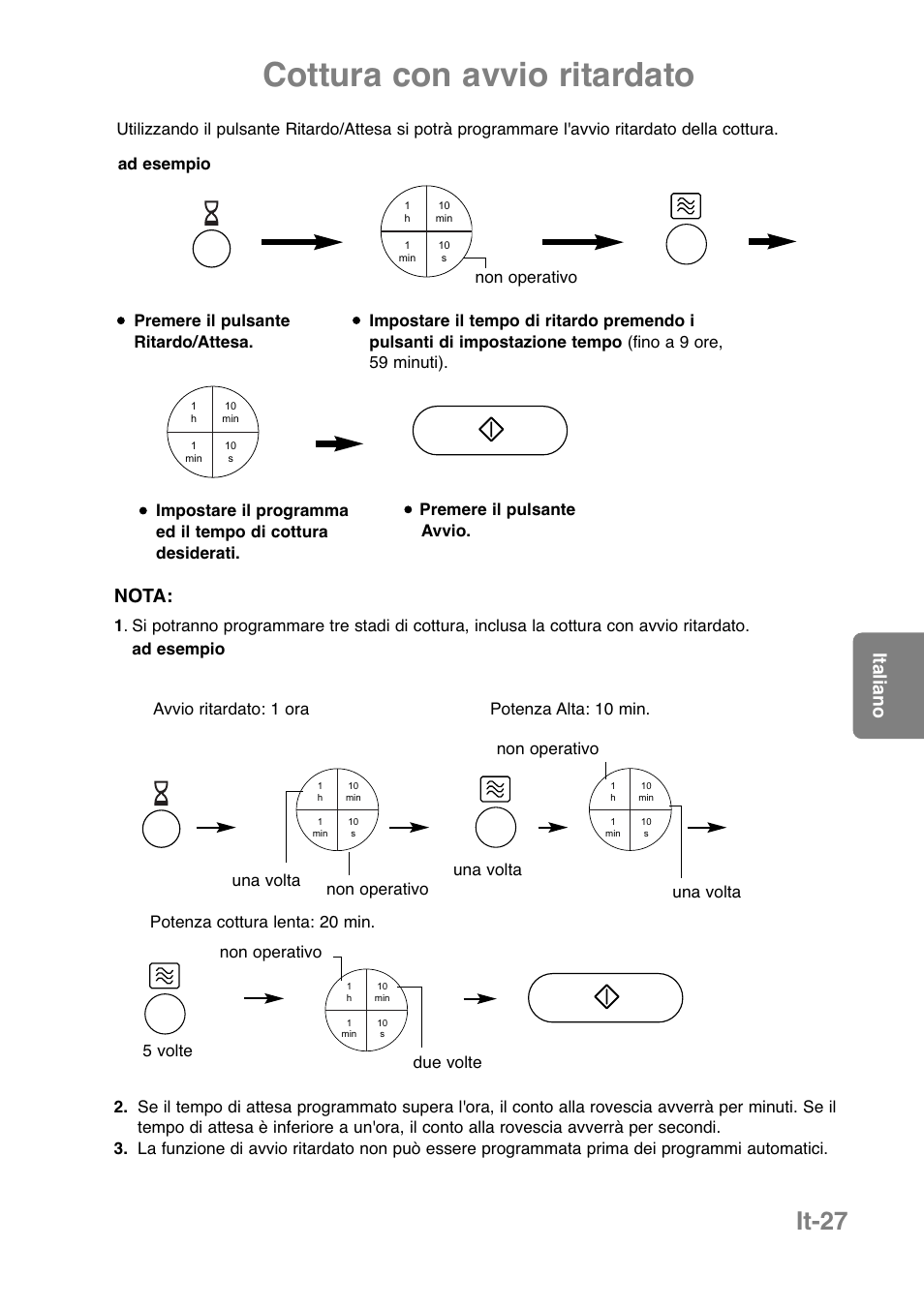 Cottura con avvio ritardato, It-27, Italiano | Nota | Panasonic NNCT850WEPG User Manual | Page 166 / 273