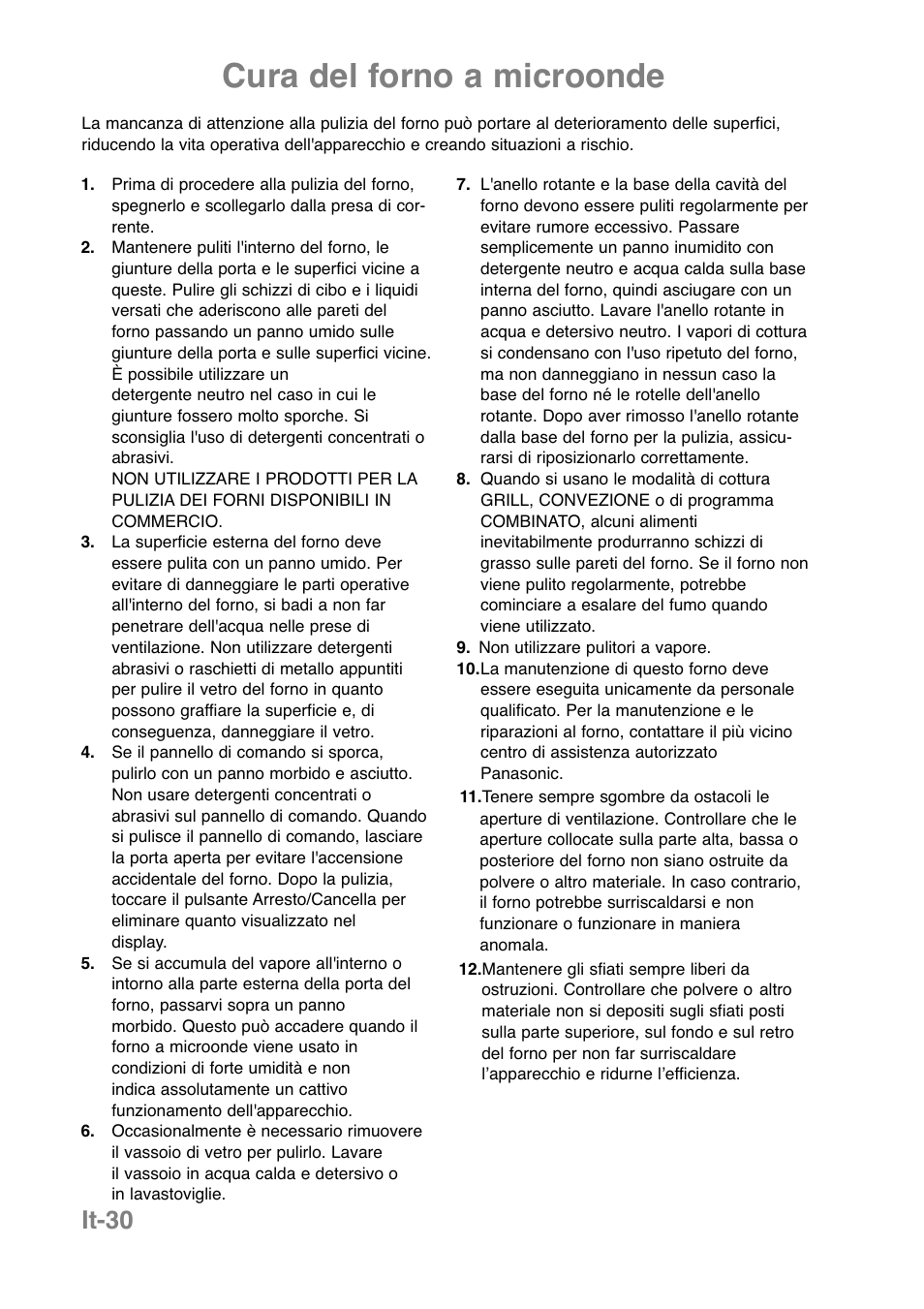 Cura del forno a microonde, It-30 | Panasonic NNCT850WEPG User Manual | Page 169 / 273