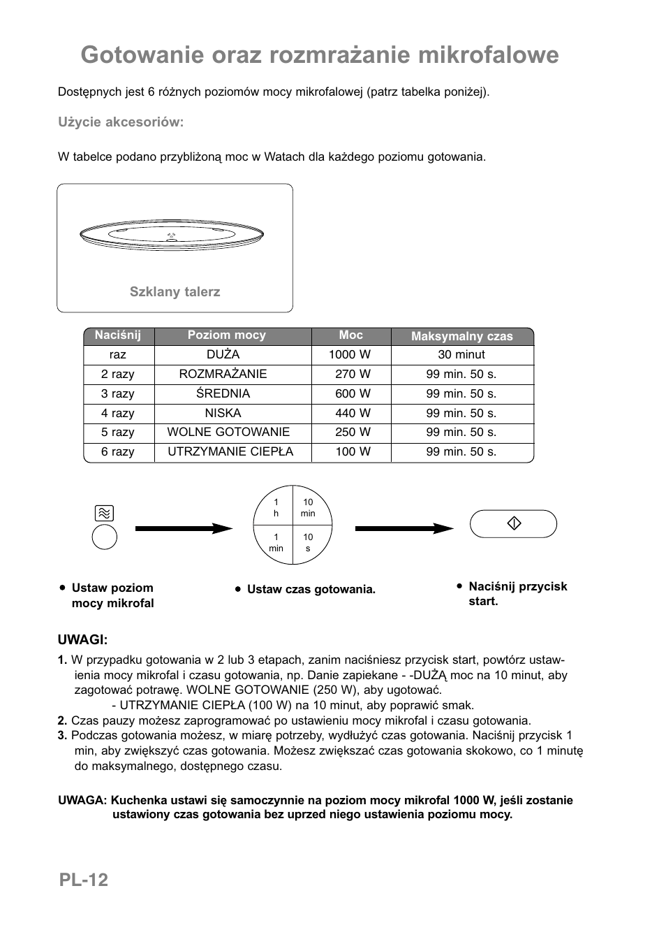 Gotowanie oraz rozmrażanie mikrofalowe, Pl-12 | Panasonic NNCT850WEPG User Manual | Page 185 / 273