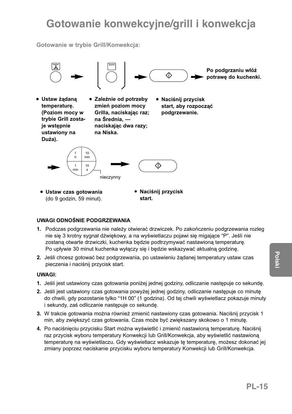 Gotowanie konwekcyjne/grill i konwekcja, Pl-15 | Panasonic NNCT850WEPG User Manual | Page 188 / 273