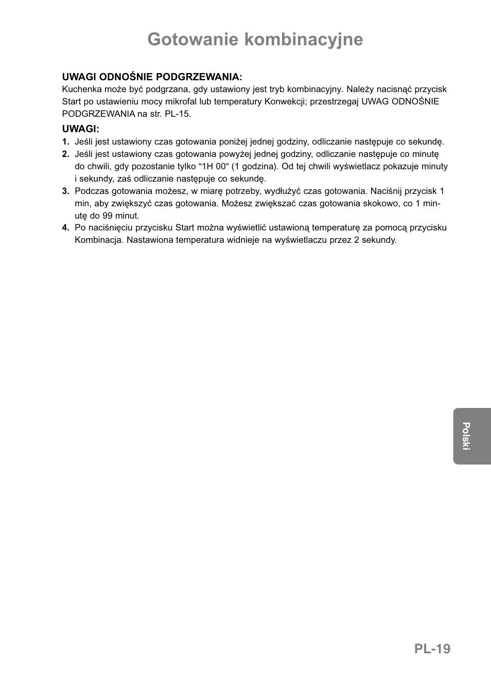 Gotowanie kombinacyjne, Pl-19 | Panasonic NNCT850WEPG User Manual | Page 192 / 273