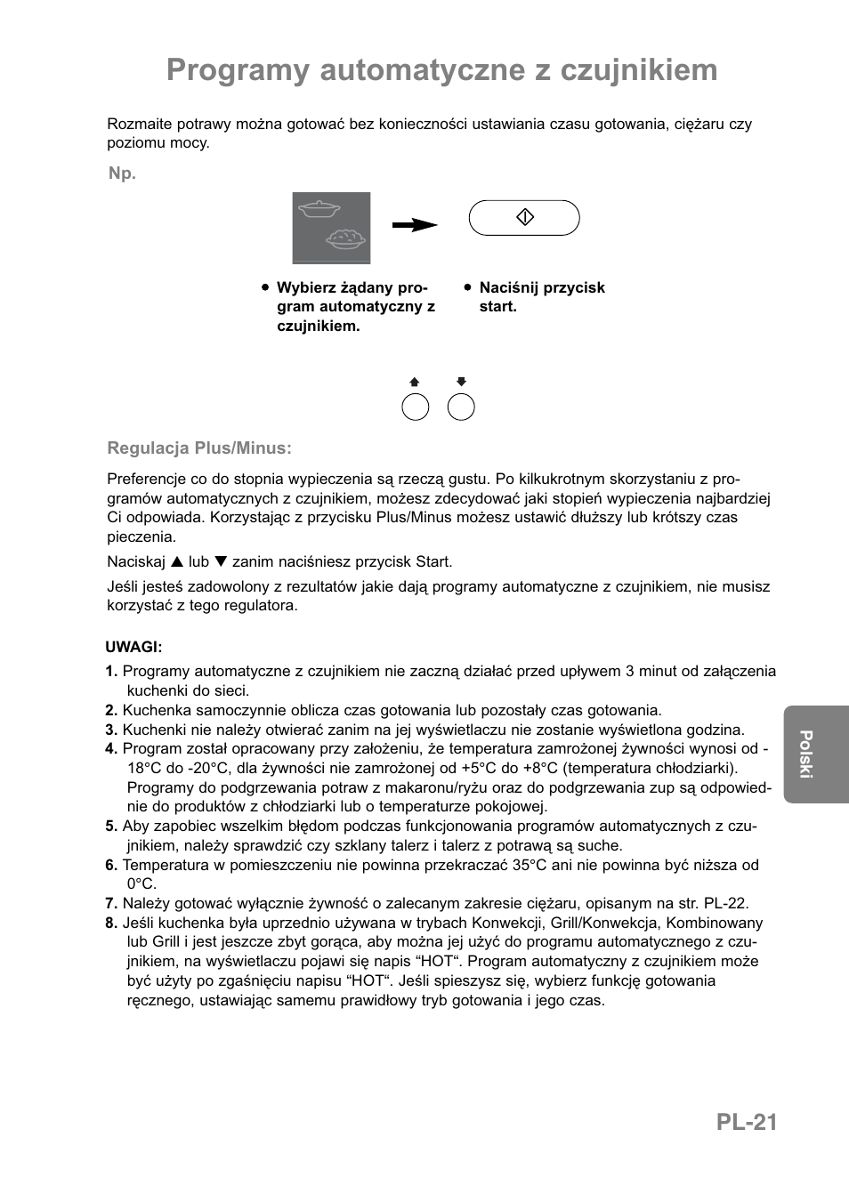 Programy automatyczne z czujnikiem, Pl-21 | Panasonic NNCT850WEPG User Manual | Page 194 / 273