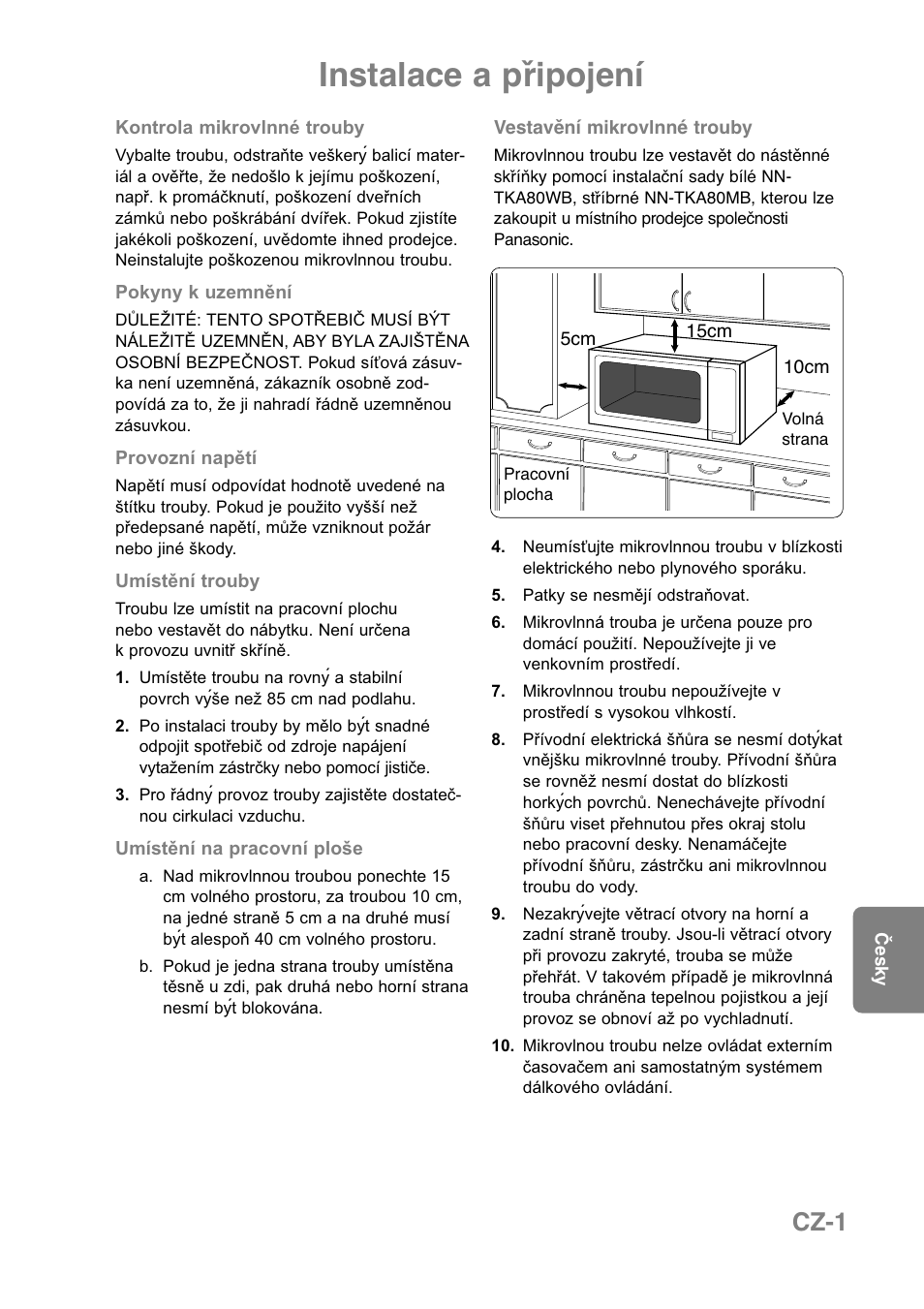 Instalace a připojení, Cz-1 | Panasonic NNCT850WEPG User Manual | Page 208 / 273