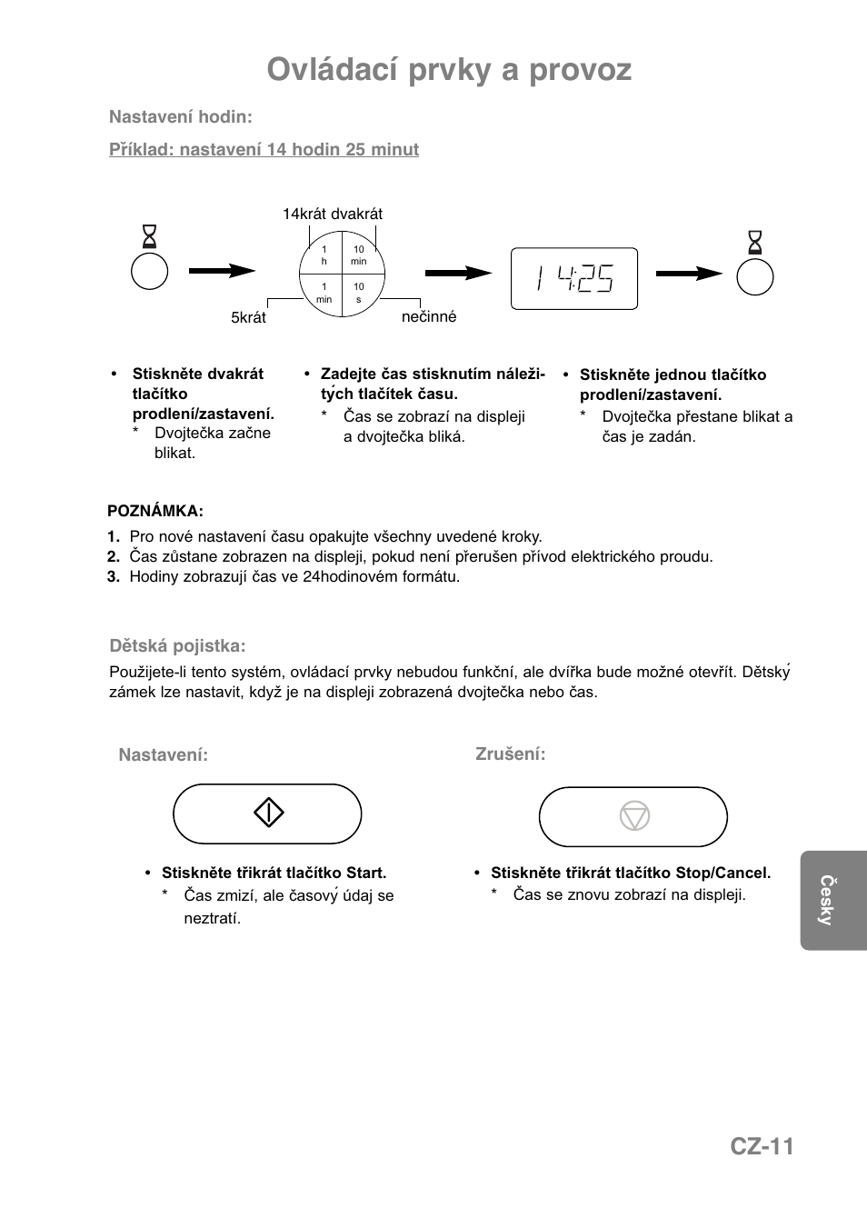 Ovládací prvky a provoz, Cz-11 | Panasonic NNCT850WEPG User Manual | Page 218 / 273