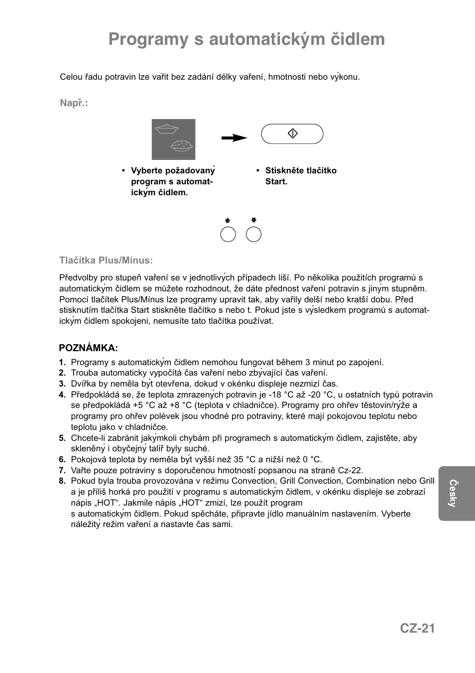 Programy s automatickým čidlem, Cz-21 | Panasonic NNCT850WEPG User Manual | Page 228 / 273