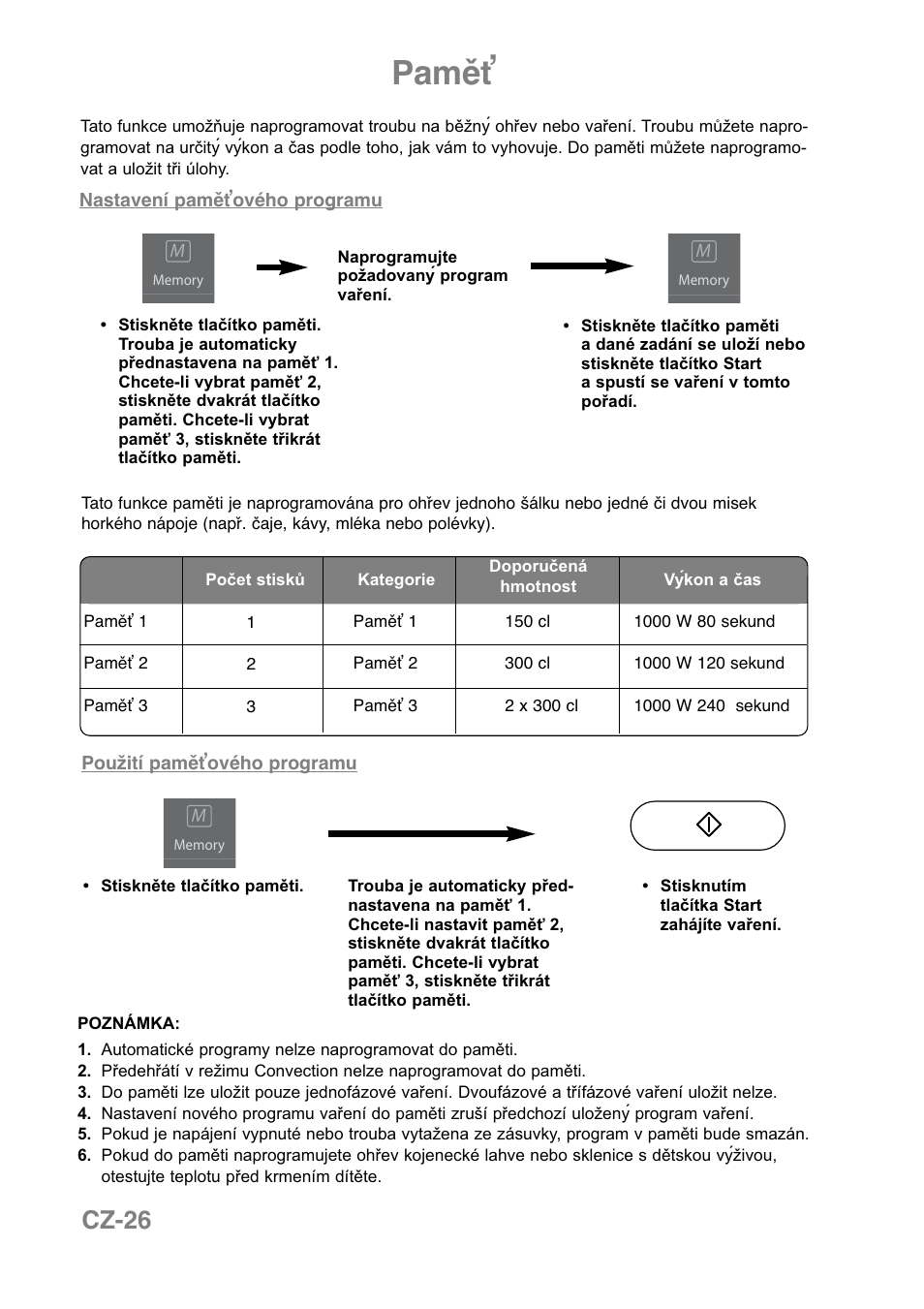 Paměť, Cz-26 | Panasonic NNCT850WEPG User Manual | Page 233 / 273