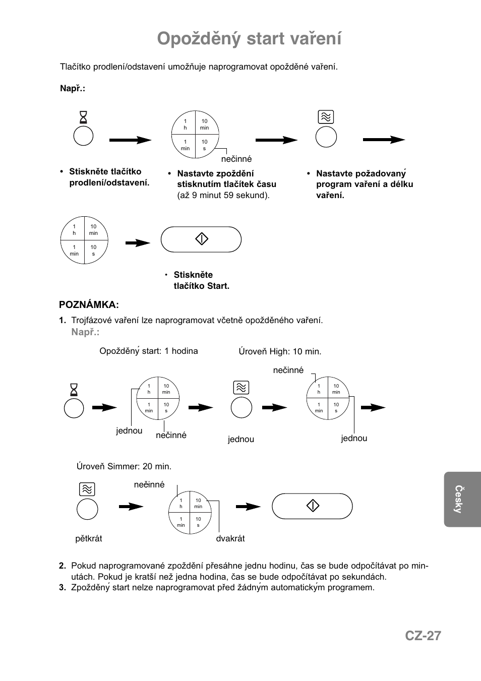 Opožděný start vaření, Cz-27, Poznámka | Např, Česky | Panasonic NNCT850WEPG User Manual | Page 234 / 273