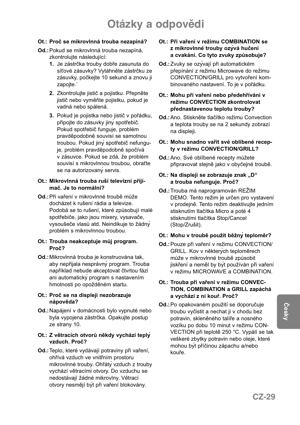 Otázky a odpovědi, Cz-29 | Panasonic NNCT850WEPG User Manual | Page 236 / 273