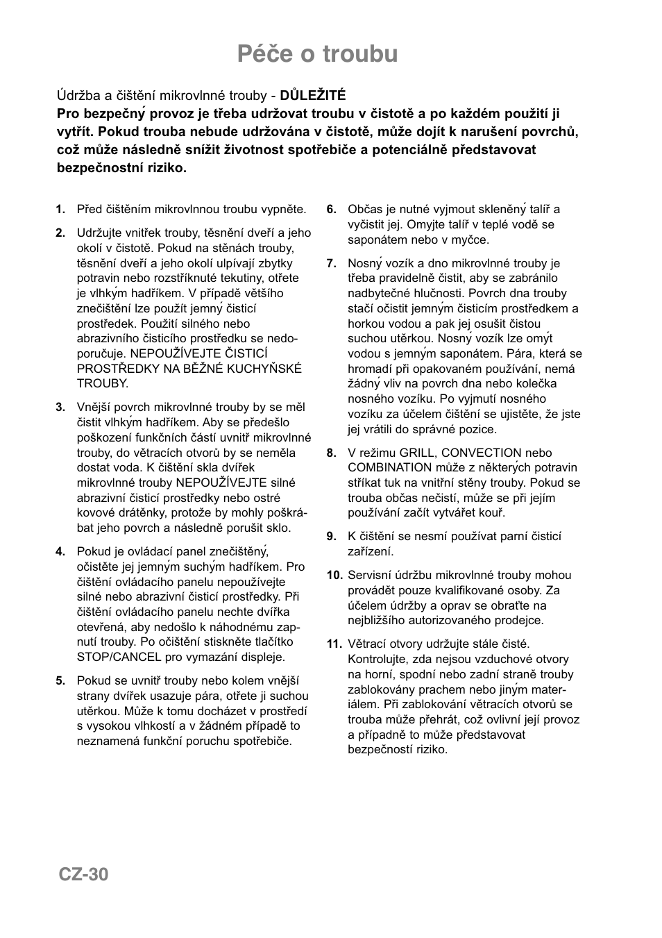 Péče o troubu, Cz-30 | Panasonic NNCT850WEPG User Manual | Page 237 / 273