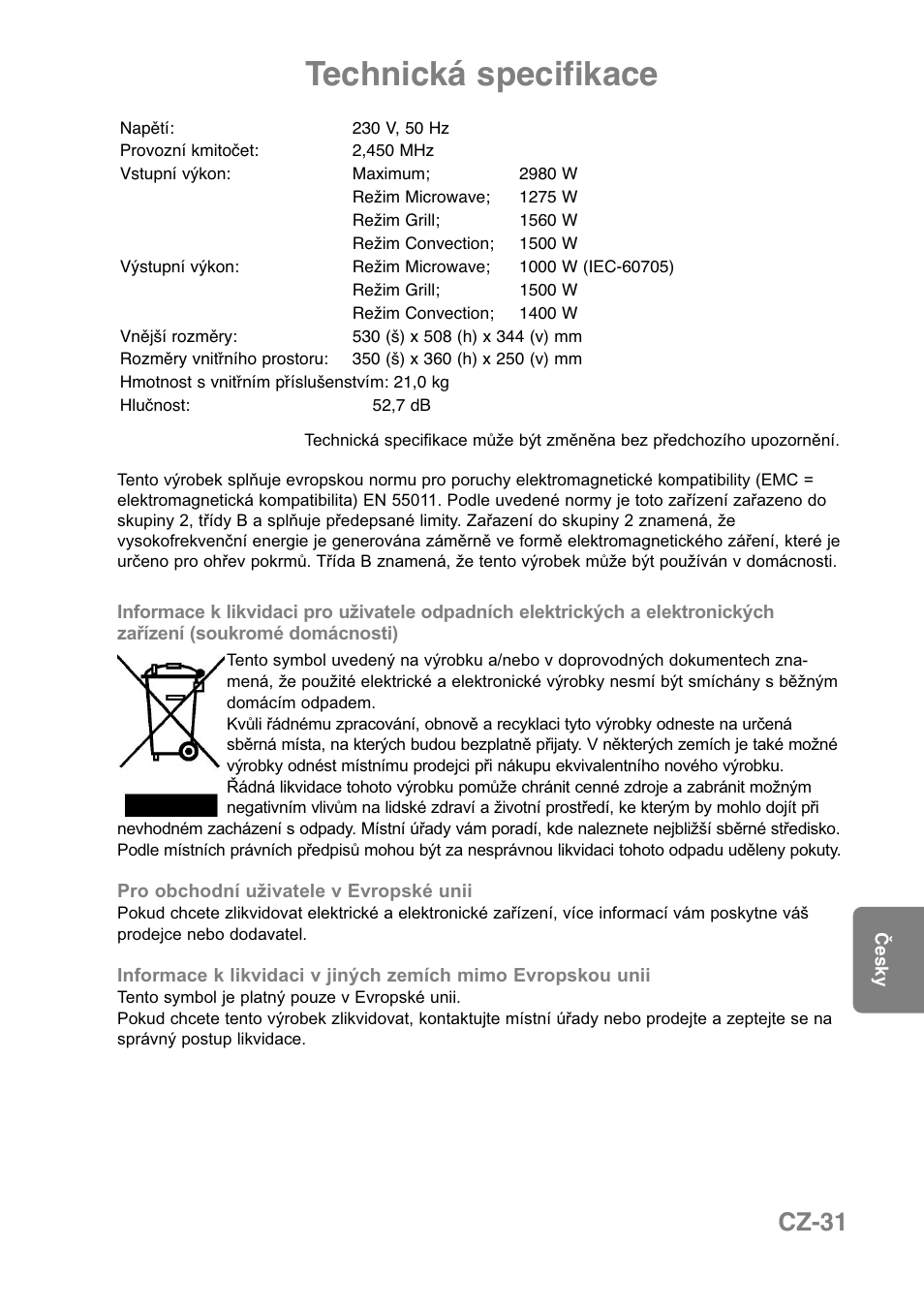 Technická specifikace, Cz-31 | Panasonic NNCT850WEPG User Manual | Page 238 / 273