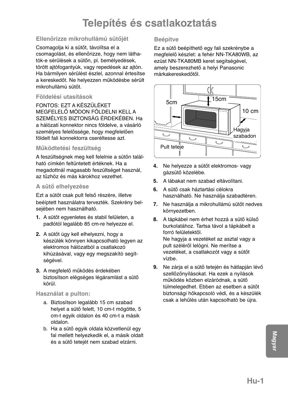 Telepítés és csatlakoztatás, Hu-1 | Panasonic NNCT850WEPG User Manual | Page 242 / 273