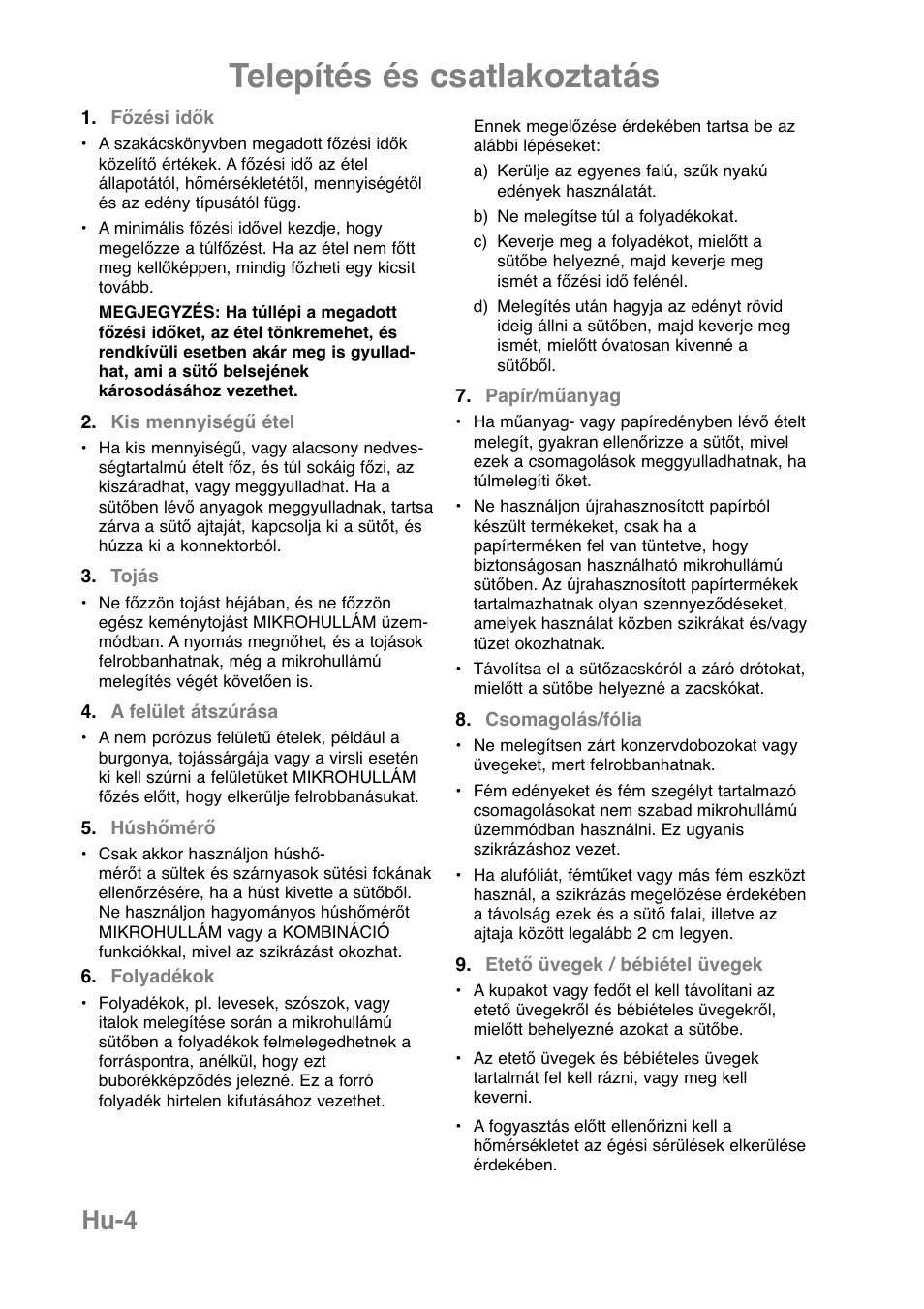 Telepítés és csatlakoztatás, Hu-4 | Panasonic NNCT850WEPG User Manual | Page 245 / 273