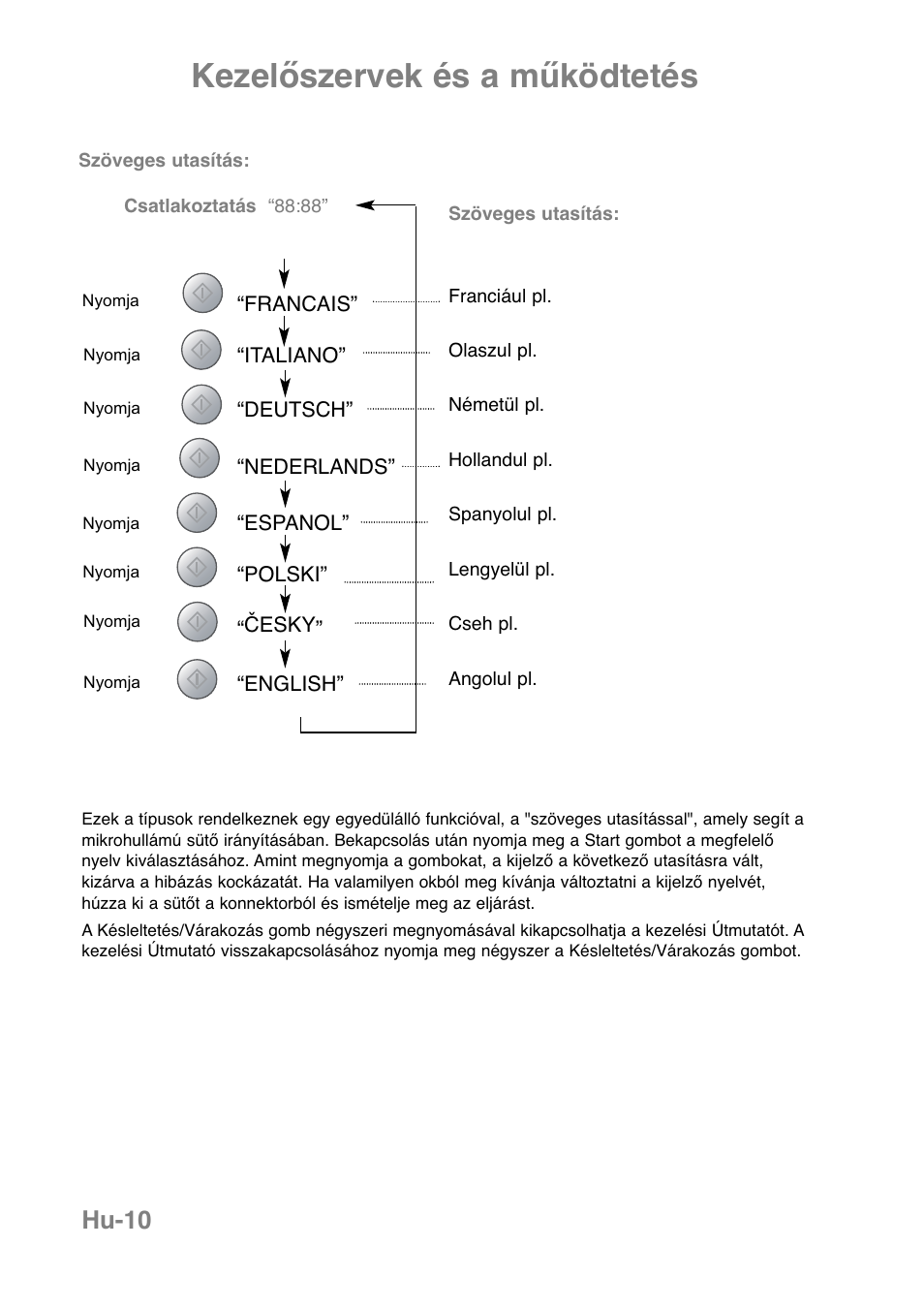 Kezelőszervek és a működtetés, Hu-10 | Panasonic NNCT850WEPG User Manual | Page 251 / 273