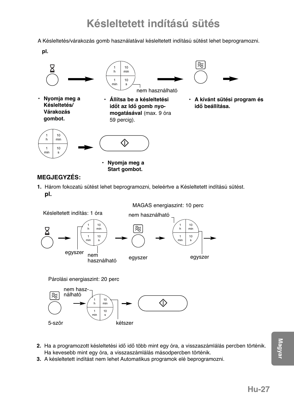 Késleltetett indítású sütés, Hu-27, Megjegyzés | Magyar | Panasonic NNCT850WEPG User Manual | Page 268 / 273