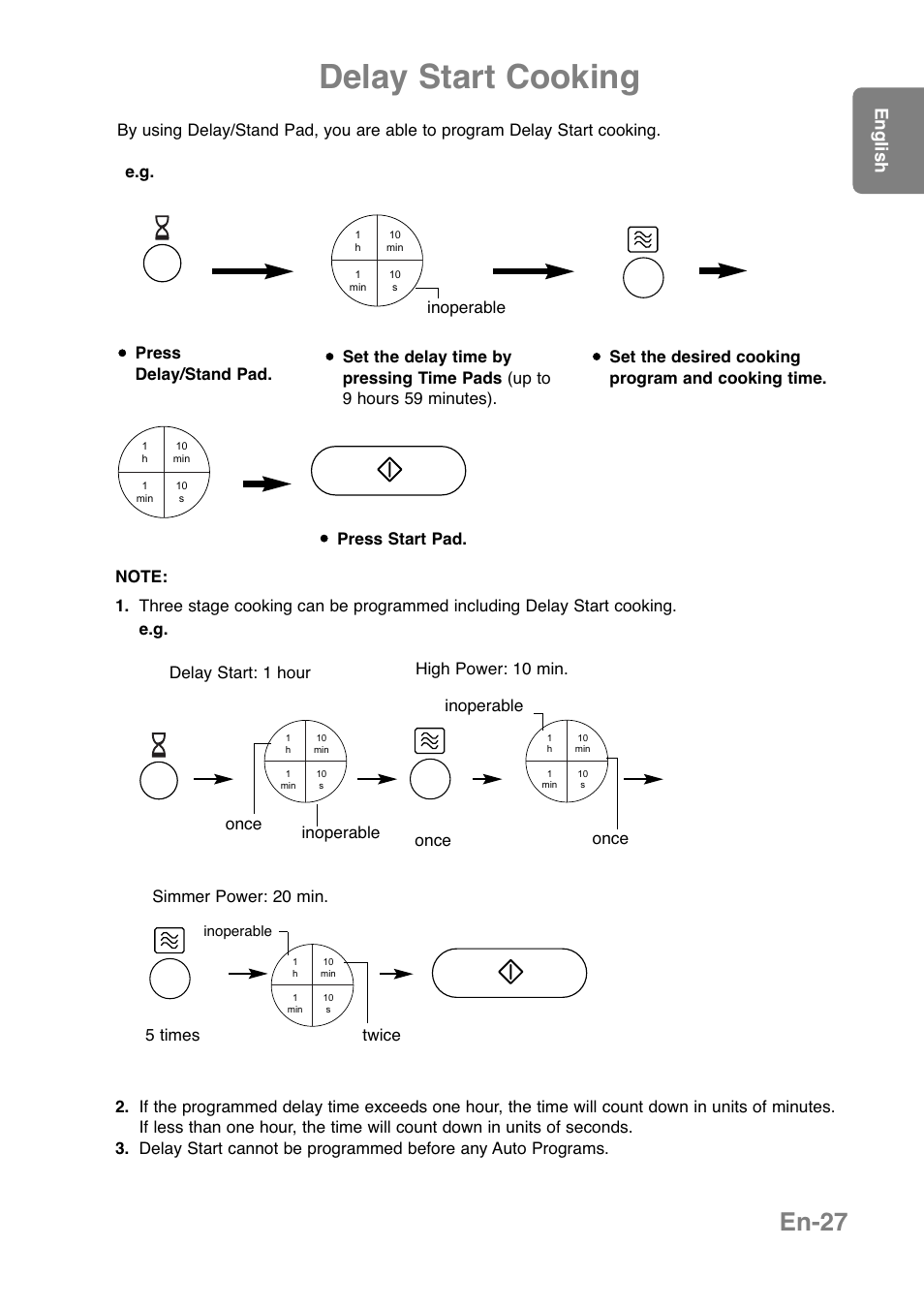 Delay start cooking, En-27, English | Inoperable | Panasonic NNCT850WEPG User Manual | Page 29 / 273