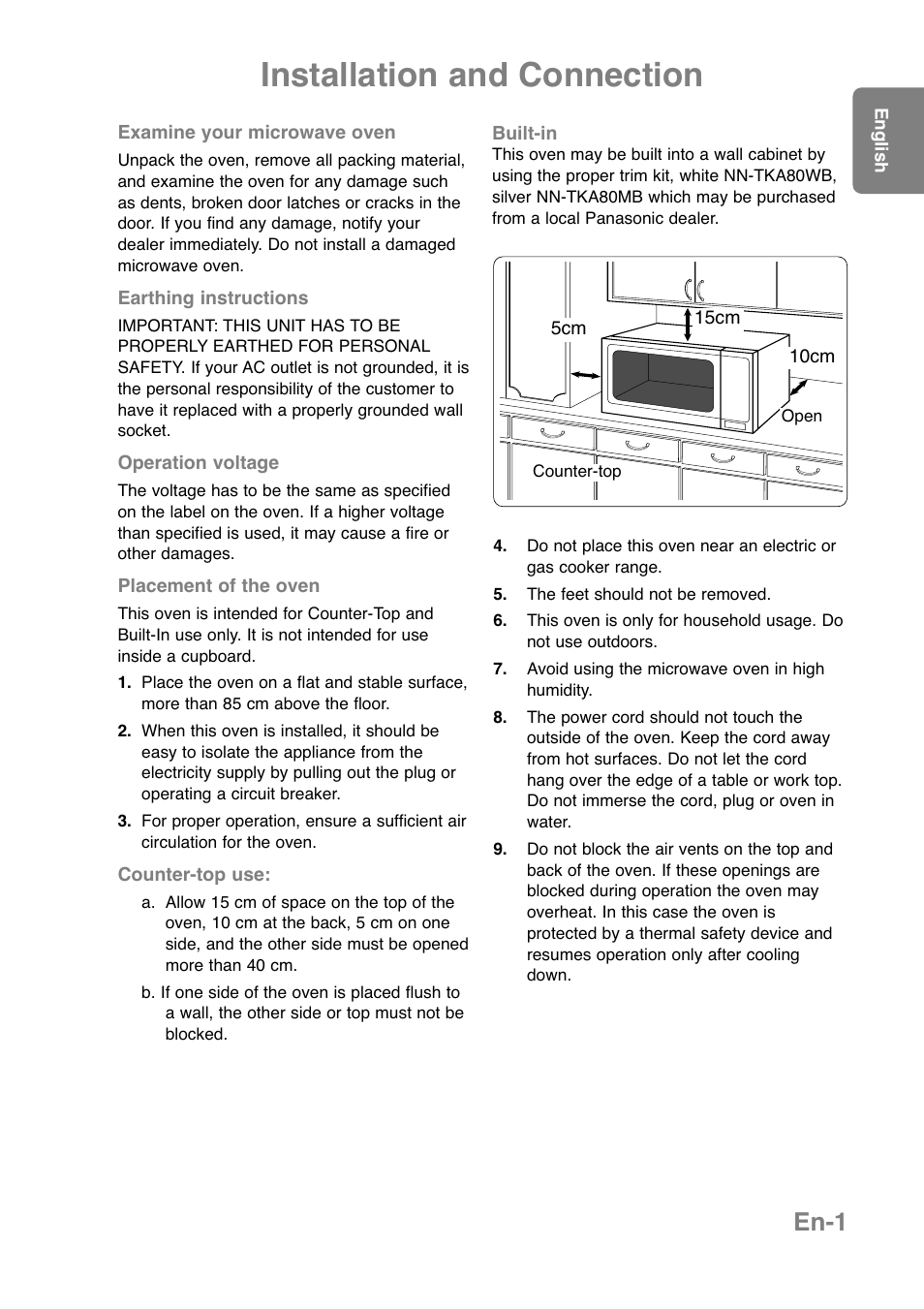 Installation and connection, En-1 | Panasonic NNCT850WEPG User Manual | Page 3 / 273