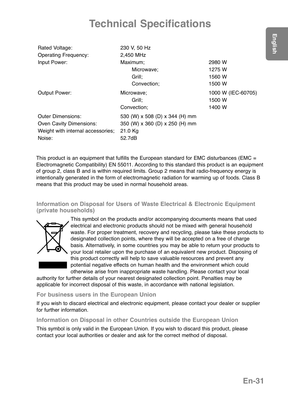 Technical specifications, En-31 | Panasonic NNCT850WEPG User Manual | Page 33 / 273