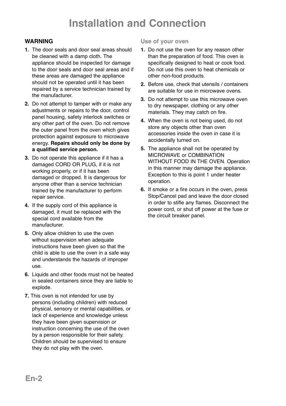 Installation and connection, En-2 | Panasonic NNCT850WEPG User Manual | Page 4 / 273