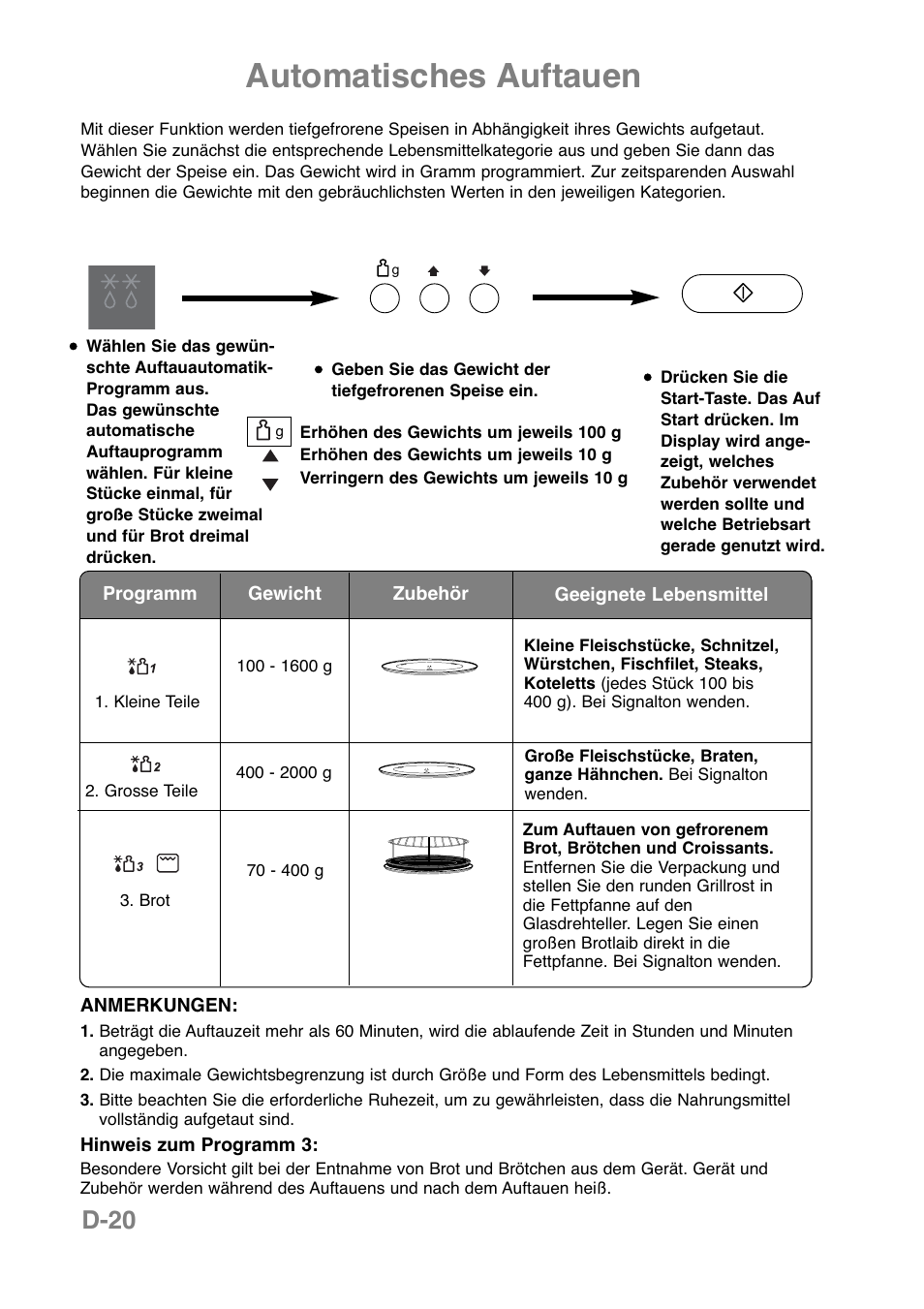 Automatisches auftauen, D-20 | Panasonic NNCT850WEPG User Manual | Page 56 / 273