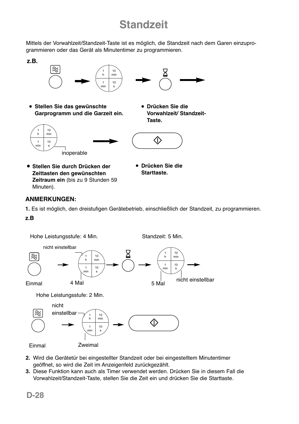 Standzeit, D-28, Anmerkungen | Inoperable einmal einmal zweimal 4 mal, 5 mal nicht einstellbar | Panasonic NNCT850WEPG User Manual | Page 64 / 273