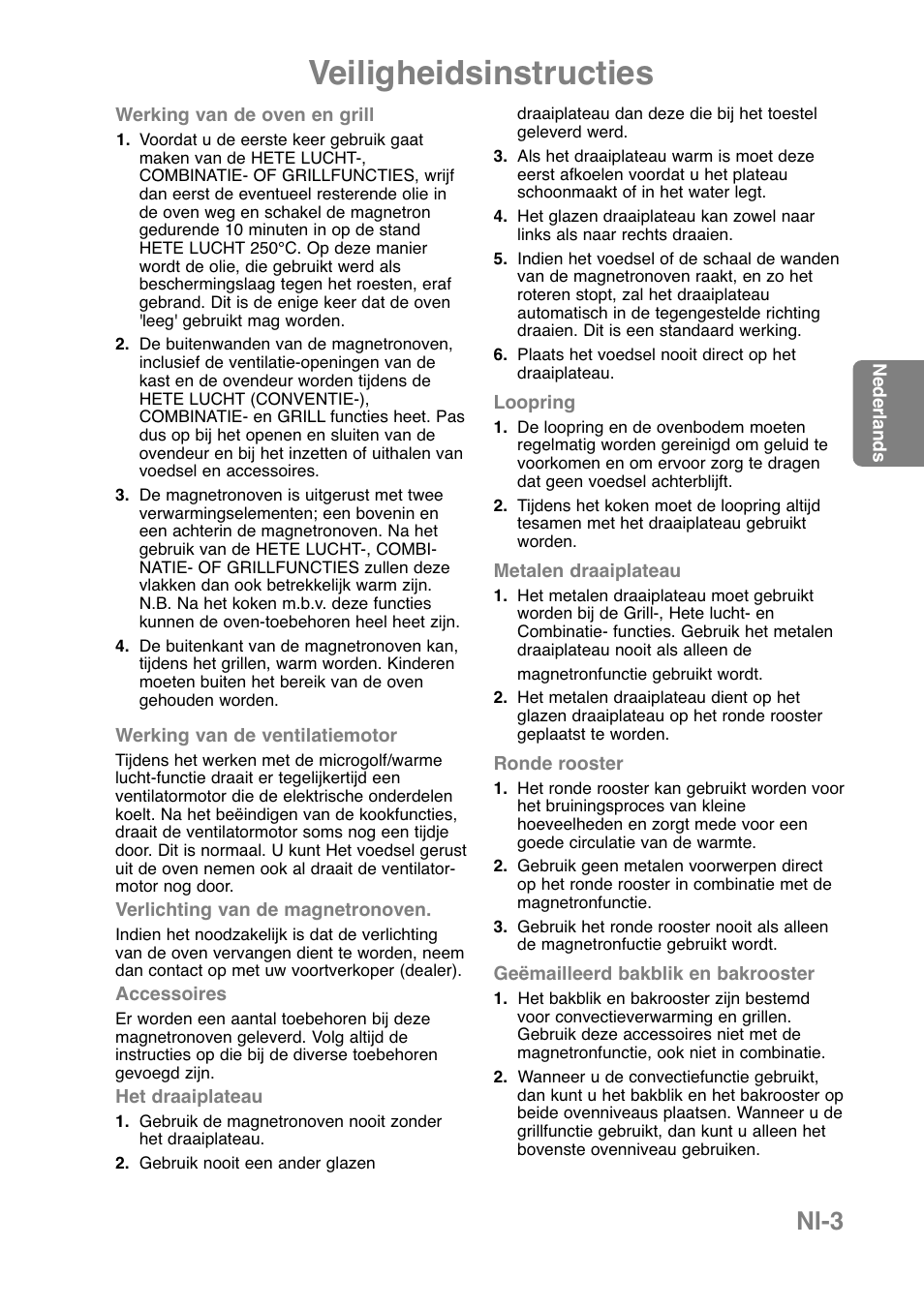 Veiligheidsinstructies, Nl-3 | Panasonic NNCT850WEPG User Manual | Page 74 / 273