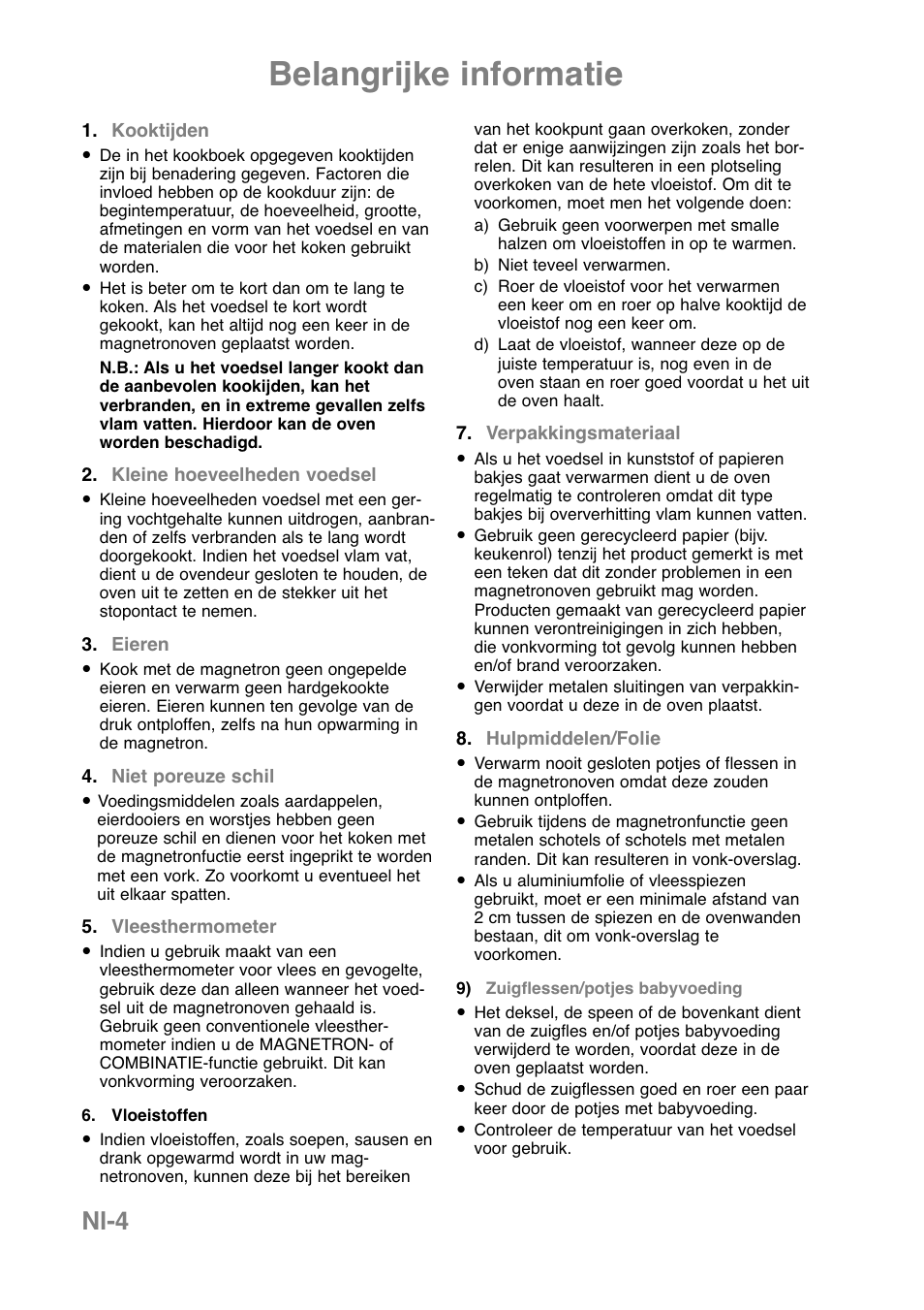 Belangrijke informatie, Nl-4 | Panasonic NNCT850WEPG User Manual | Page 75 / 273