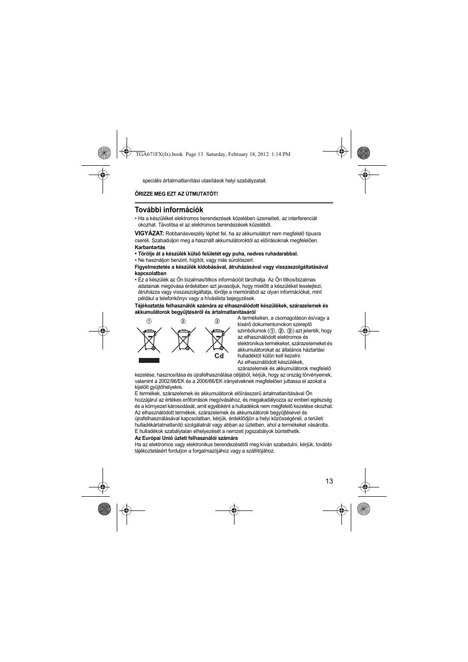 További információk | Panasonic KXTGA815FX User Manual | Page 13 / 84