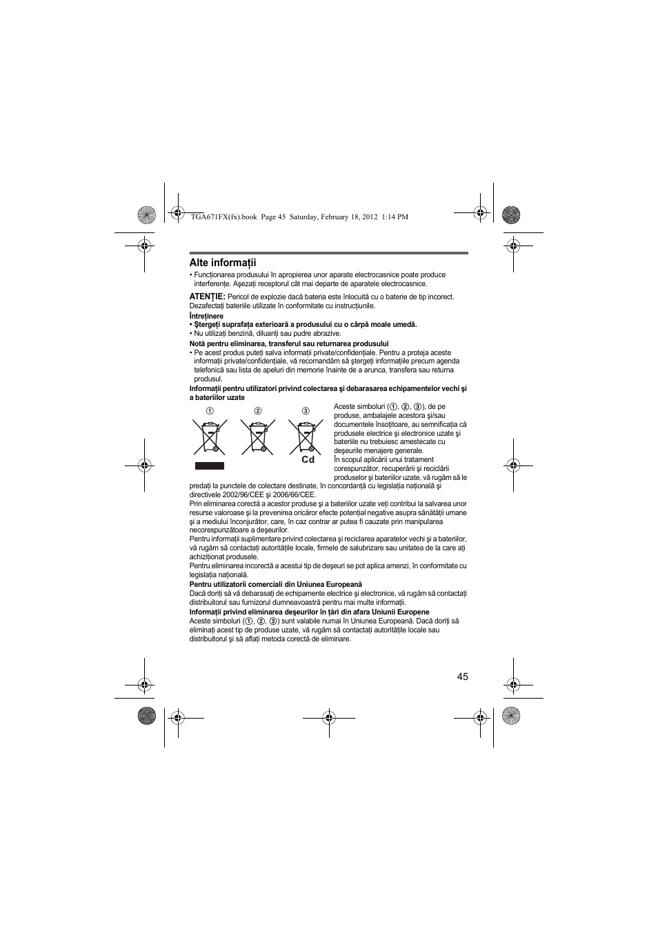 Alte informaţii | Panasonic KXTGA815FX User Manual | Page 45 / 84
