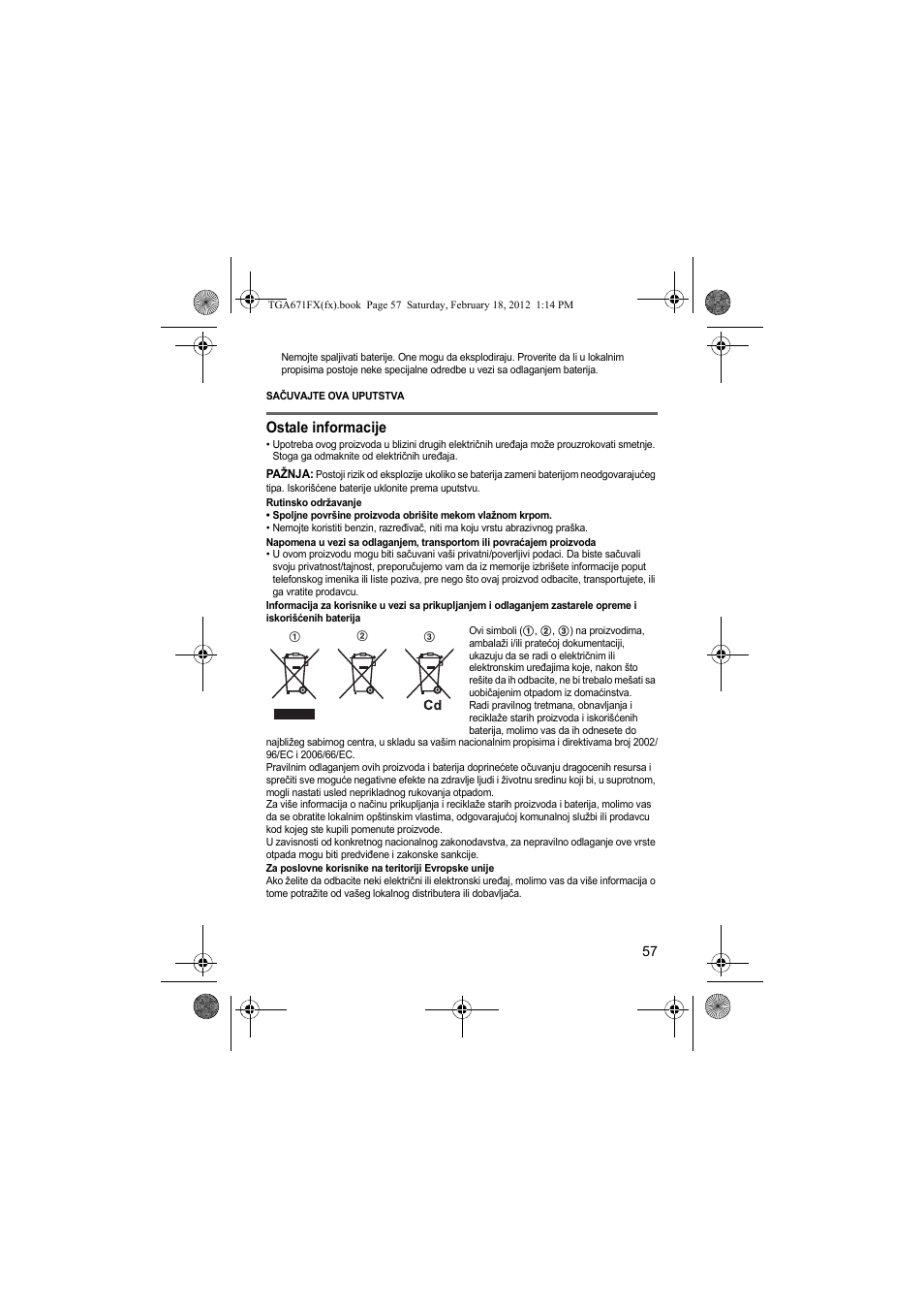 Ostale informacije | Panasonic KXTGA815FX User Manual | Page 57 / 84