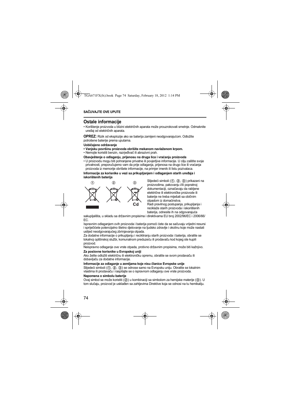 Ostale informacije | Panasonic KXTGA815FX User Manual | Page 74 / 84