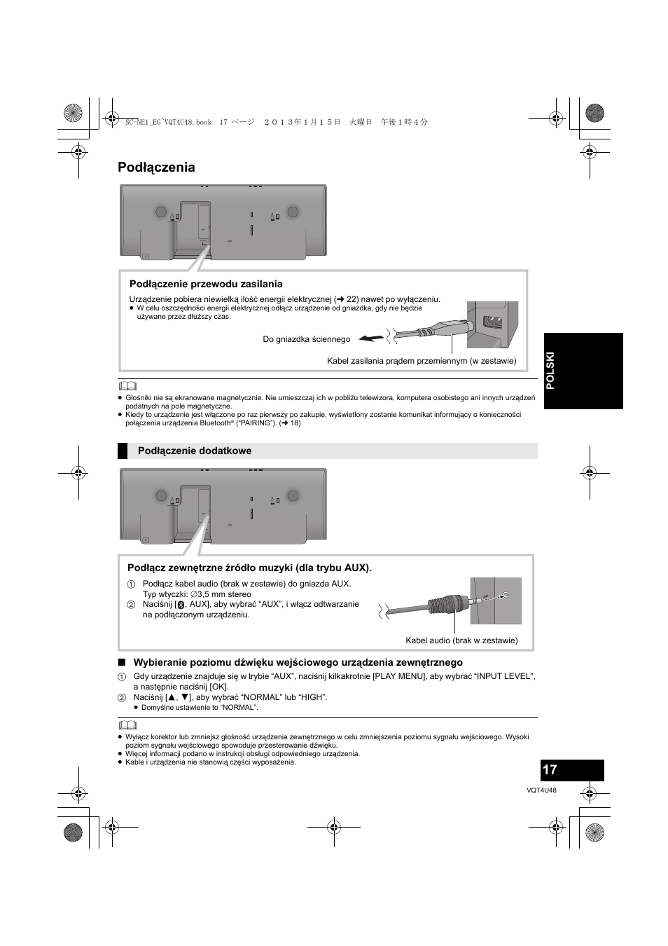 Podłączenia | Panasonic SCNE1EG User Manual | Page 17 / 40
