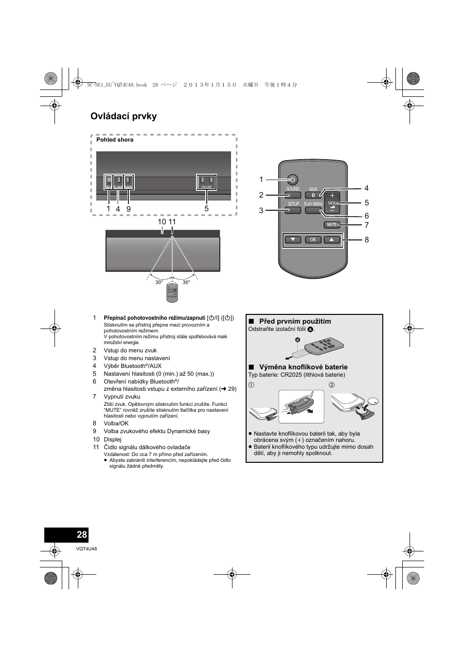 Ovládací prvky | Panasonic SCNE1EG User Manual | Page 28 / 40