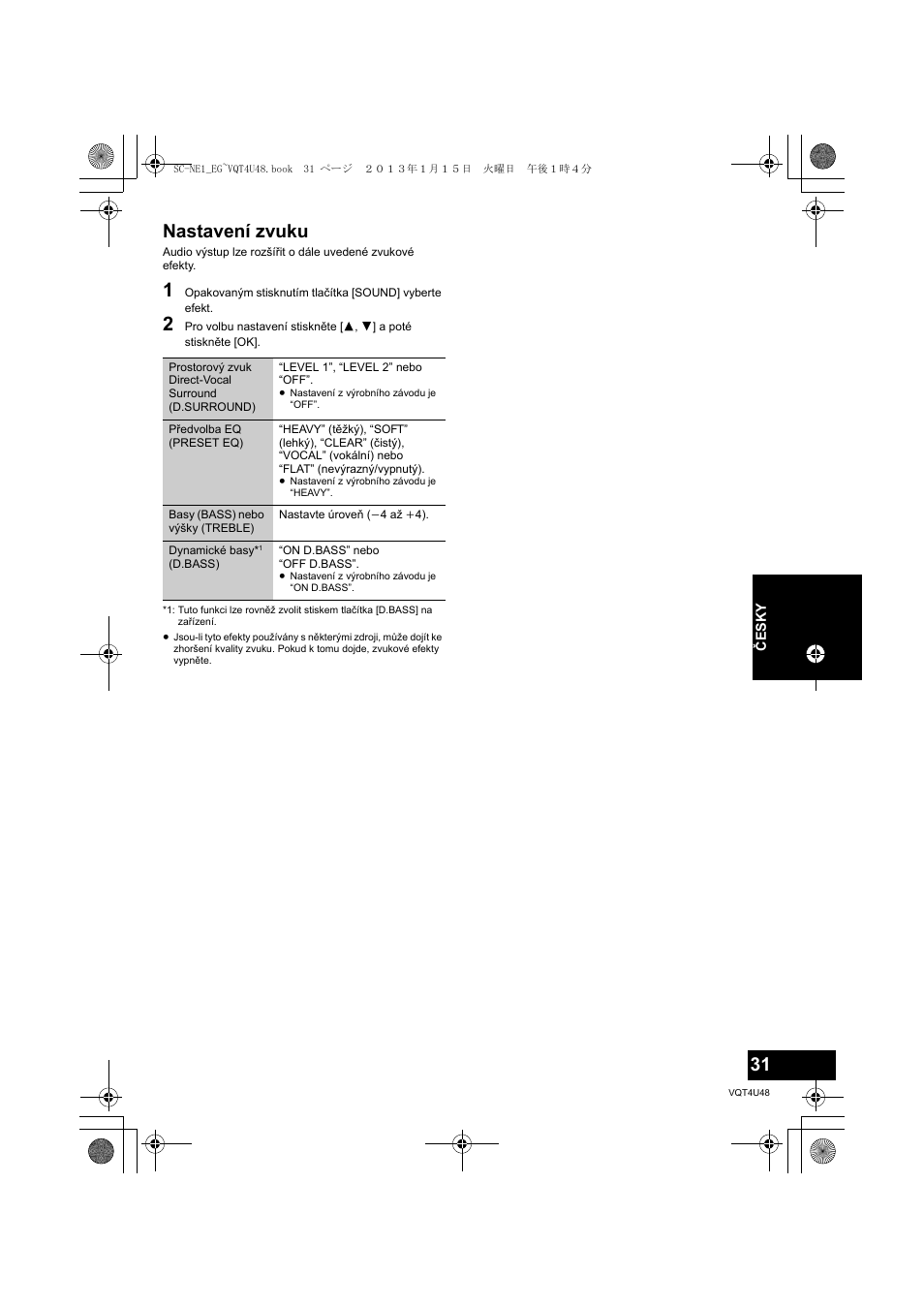 Nastavení zvuku | Panasonic SCNE1EG User Manual | Page 31 / 40