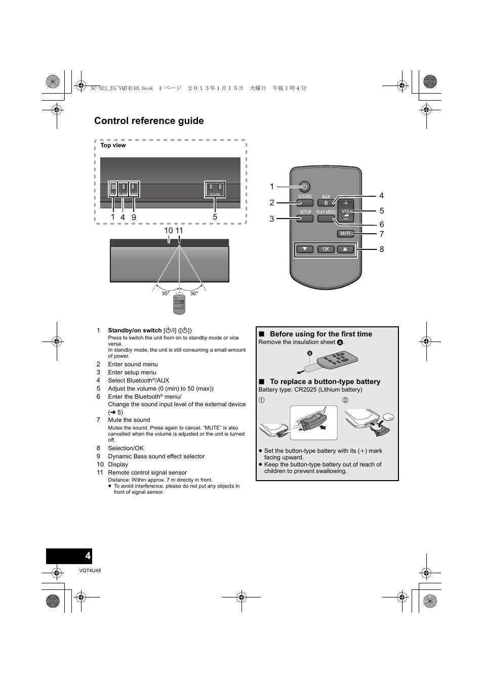 Control reference guide | Panasonic SCNE1EG User Manual | Page 4 / 40