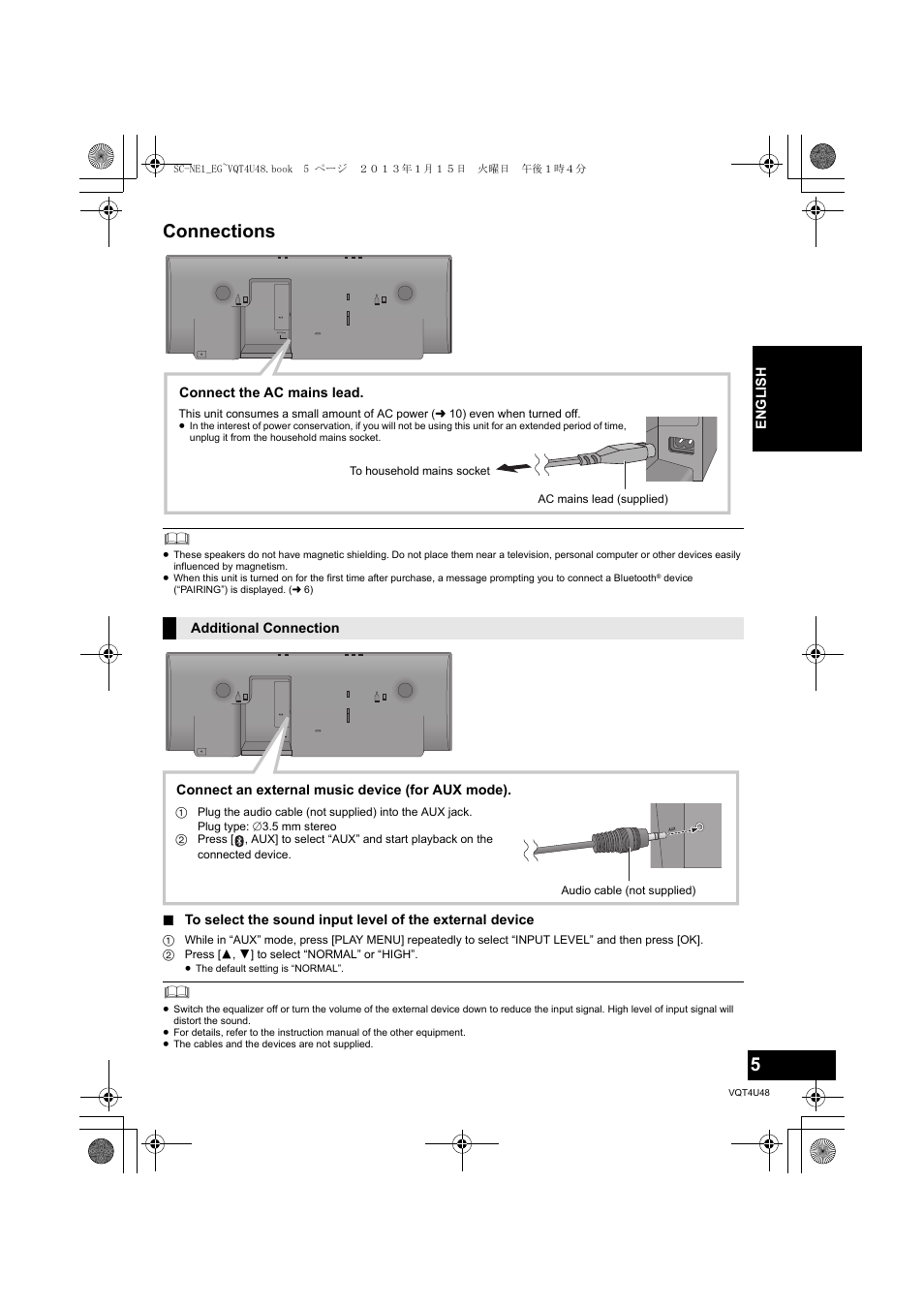 Connections | Panasonic SCNE1EG User Manual | Page 5 / 40