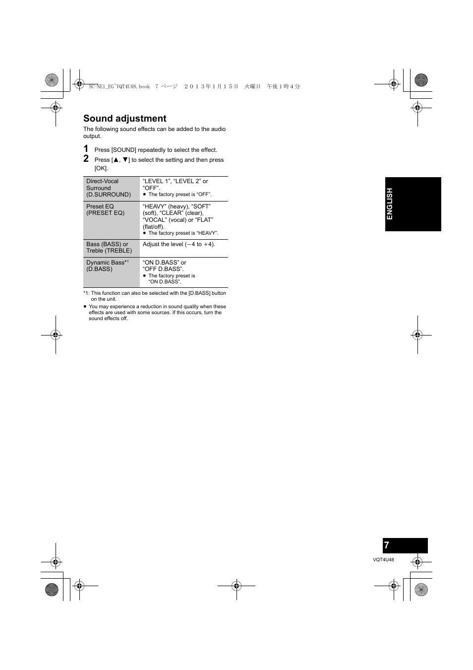 Sound adjustment | Panasonic SCNE1EG User Manual | Page 7 / 40
