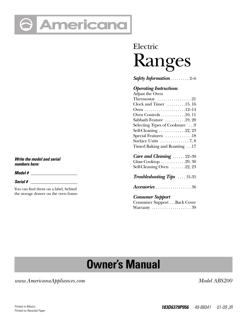 Americana Appliances ABS200 User Manual | 40 pages