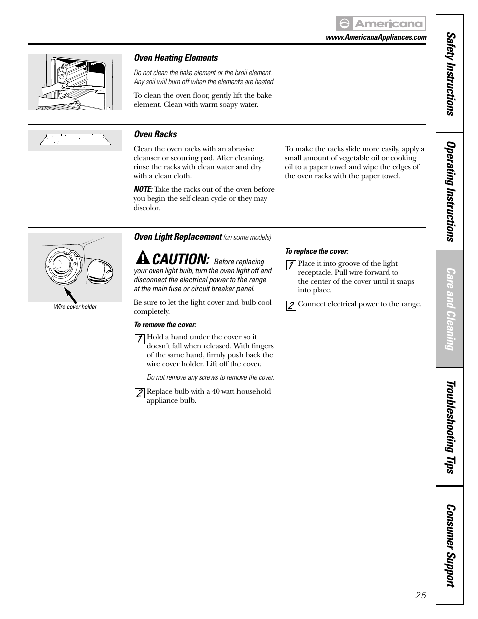 Caution | Americana Appliances ABS200 User Manual | Page 25 / 40