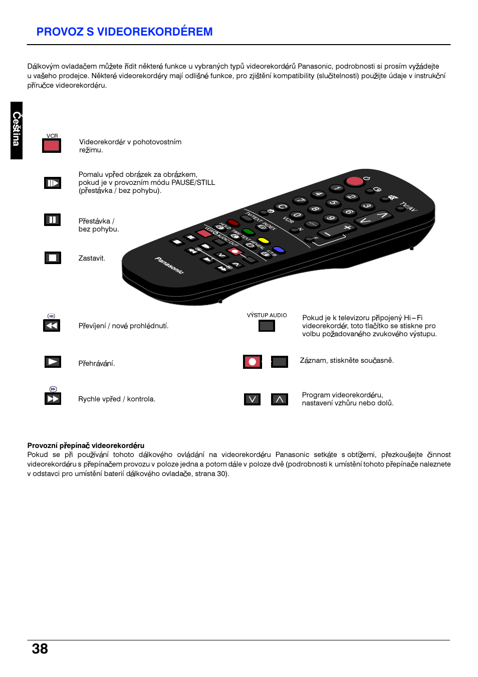 Provoz s videorekorderem, Provoz s videorekordérem | Panasonic TX21S3TP User Manual | Page 38 / 40