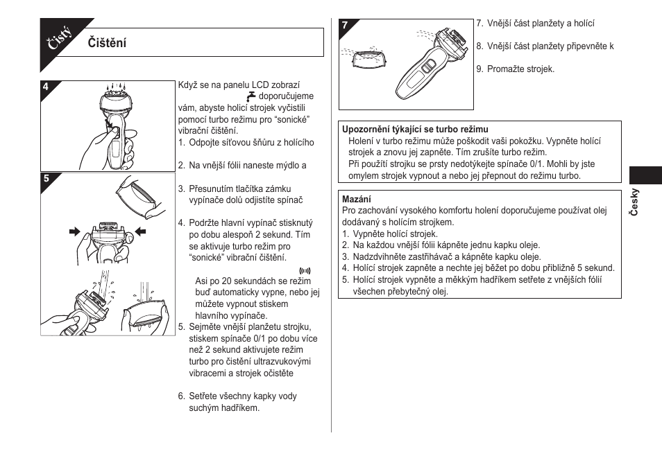Čistý, Čištění | Panasonic ESLA63 User Manual | Page 79 / 108
