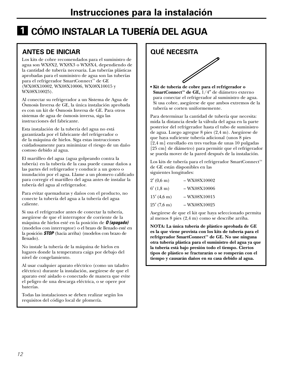 Instalación de la tubería del agua, Instalación de la tubería del agua –15, Antes de iniciar qué necesita | Americana Appliances 17 User Manual | Page 40 / 56