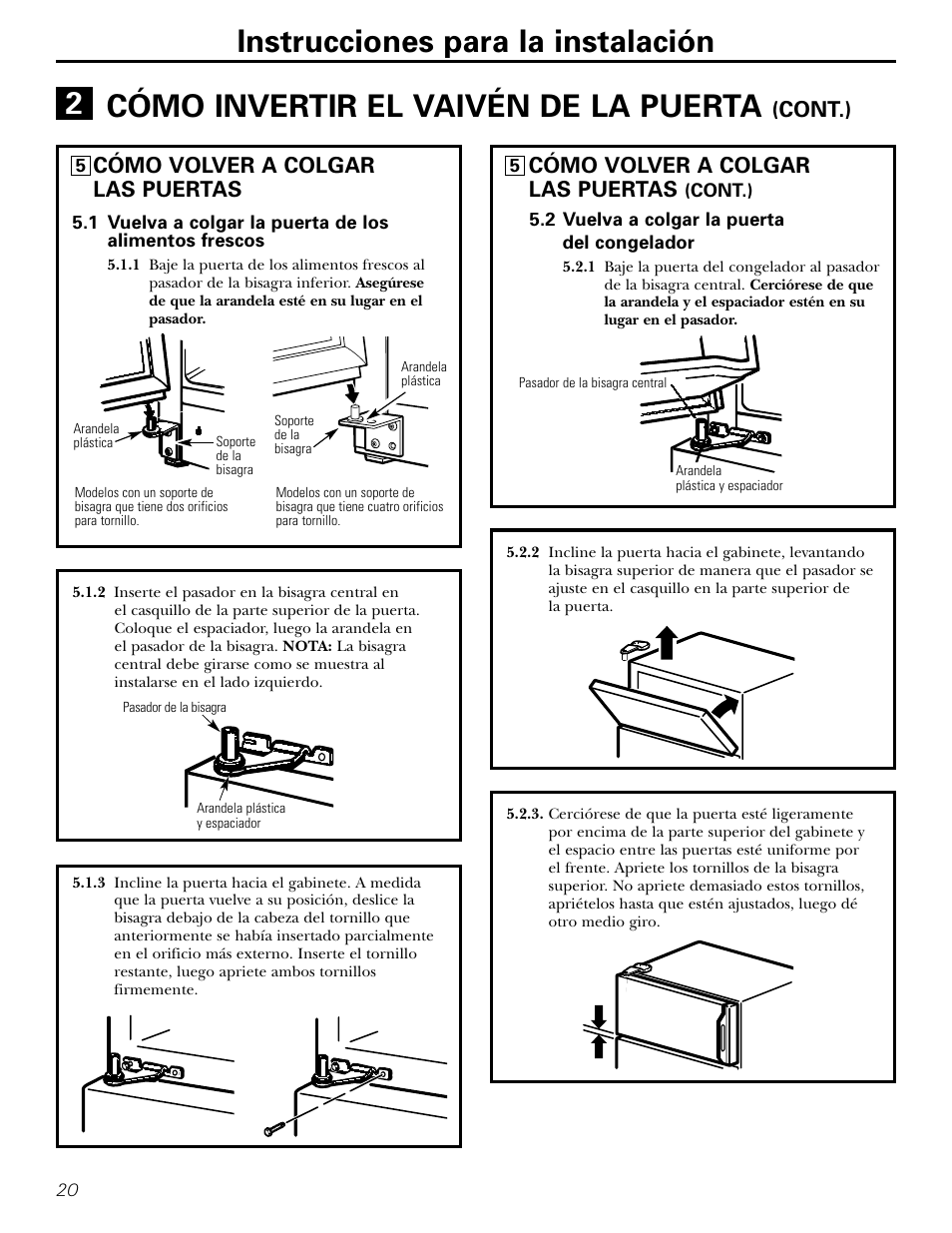 Cont.), Cómo volver a colgar las puertas | Americana Appliances 17 User Manual | Page 48 / 56