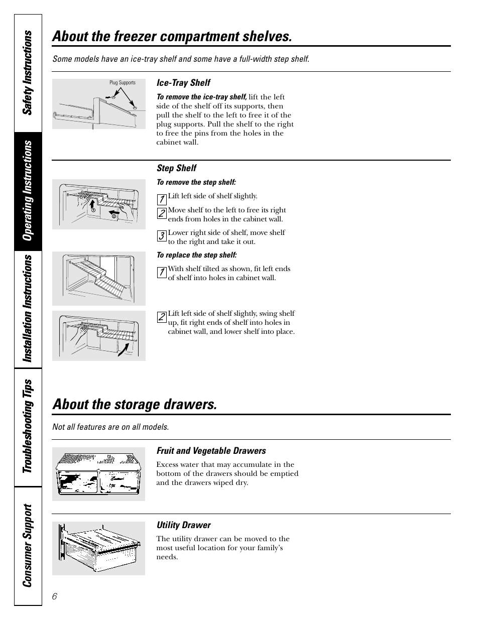 Storage drawers, Storage drawers , 7, About the freezer compartment shelves | About the storage drawers | Americana Appliances 17 User Manual | Page 6 / 56