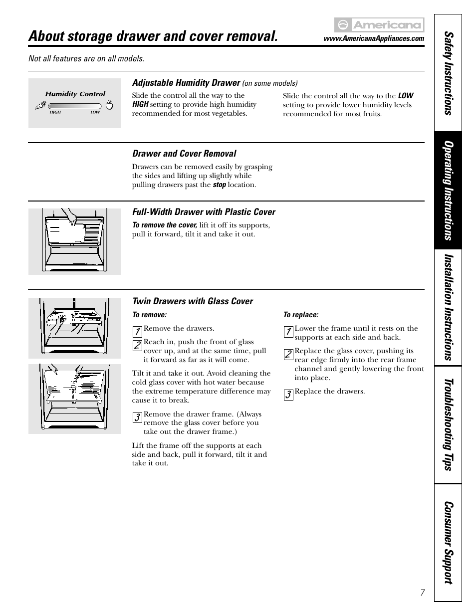 About storage drawer and cover removal | Americana Appliances 17 User Manual | Page 7 / 56