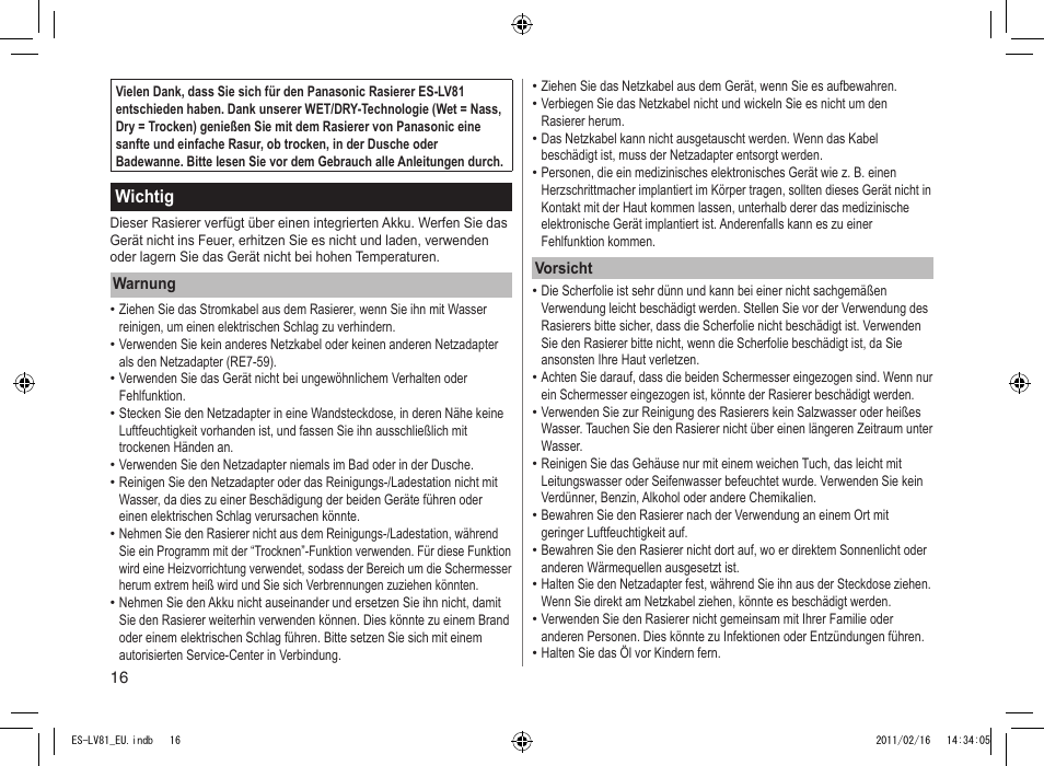 Panasonic ESLV81 User Manual | Page 16 / 210