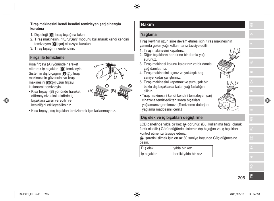 Bakım | Panasonic ESLV81 User Manual | Page 205 / 210