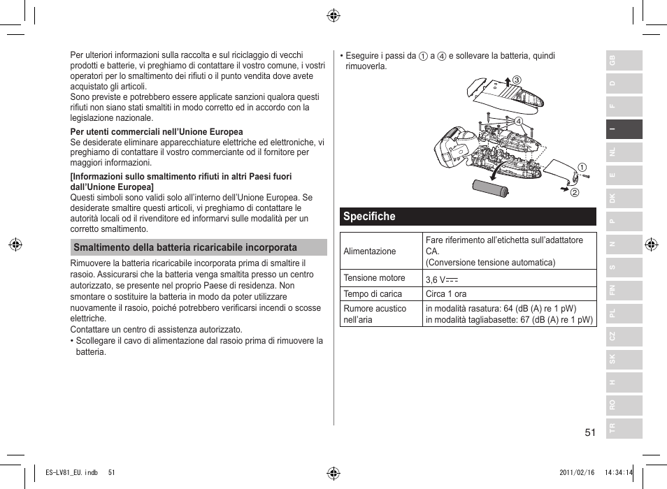 Specifiche | Panasonic ESLV81 User Manual | Page 51 / 210