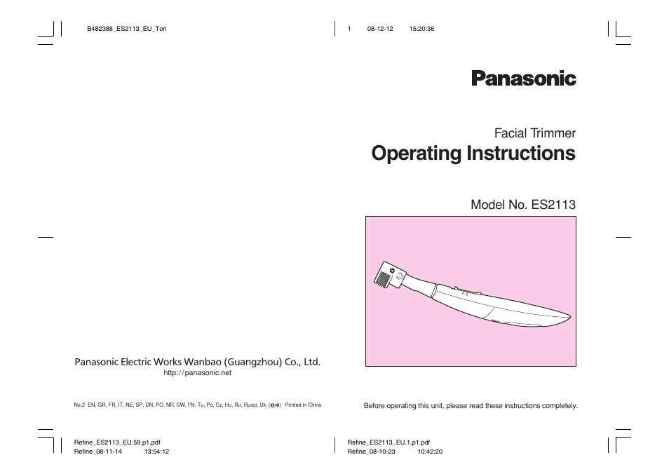 Panasonic ES2113 User Manual | 30 pages