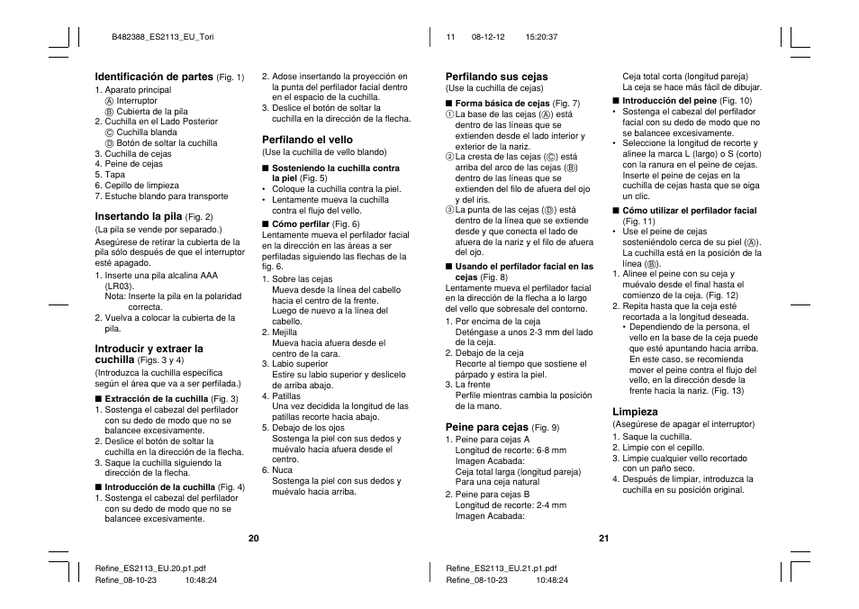 Panasonic ES2113 User Manual | Page 11 / 30
