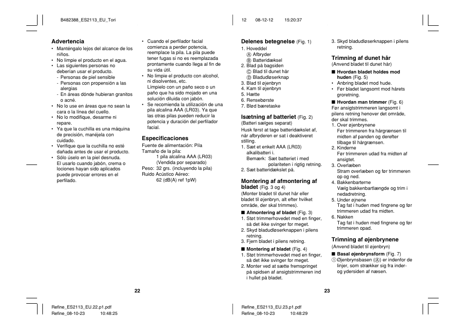 Panasonic ES2113 User Manual | Page 12 / 30